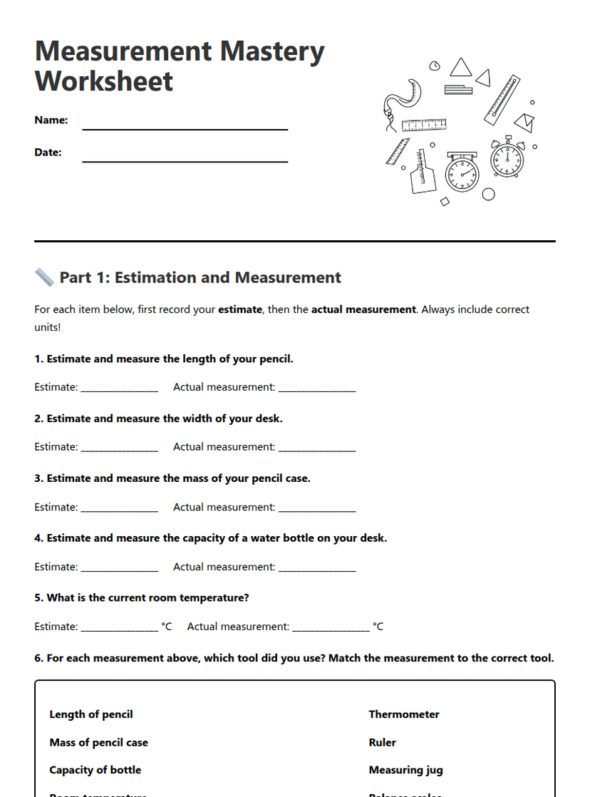Measurement Mastery Worksheet