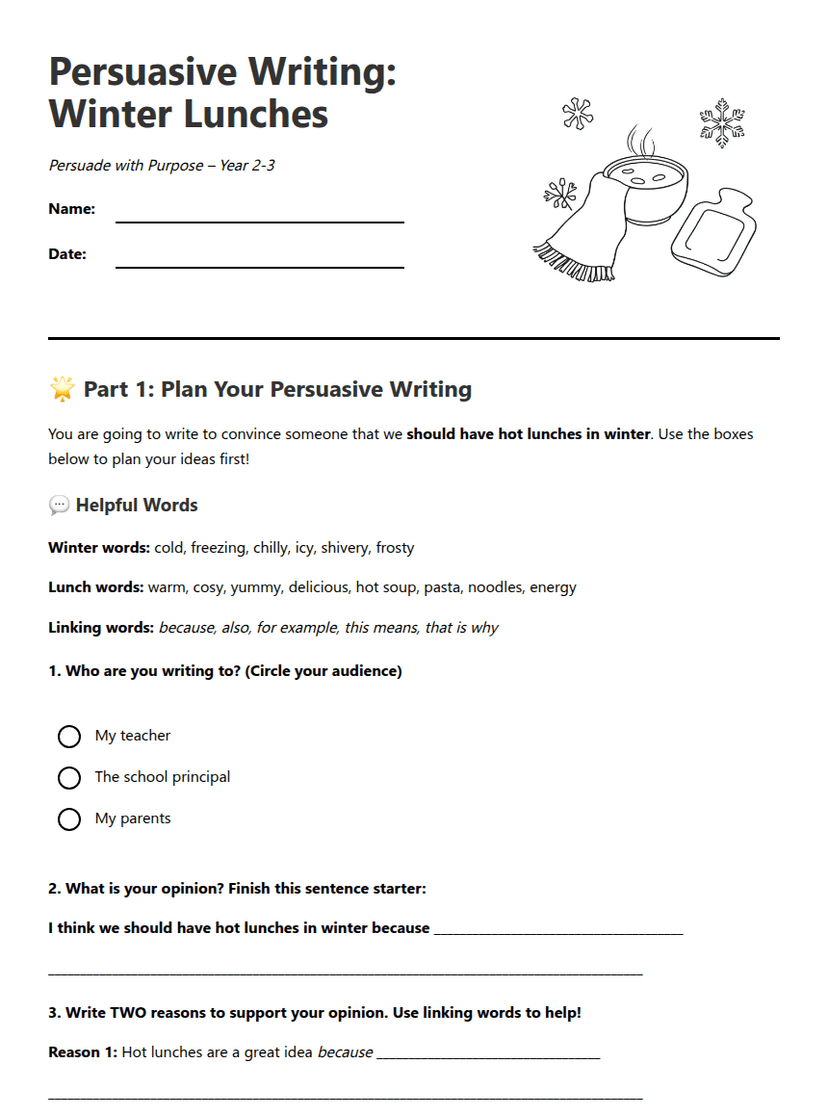 Persuasive Writing: Winter Lunches