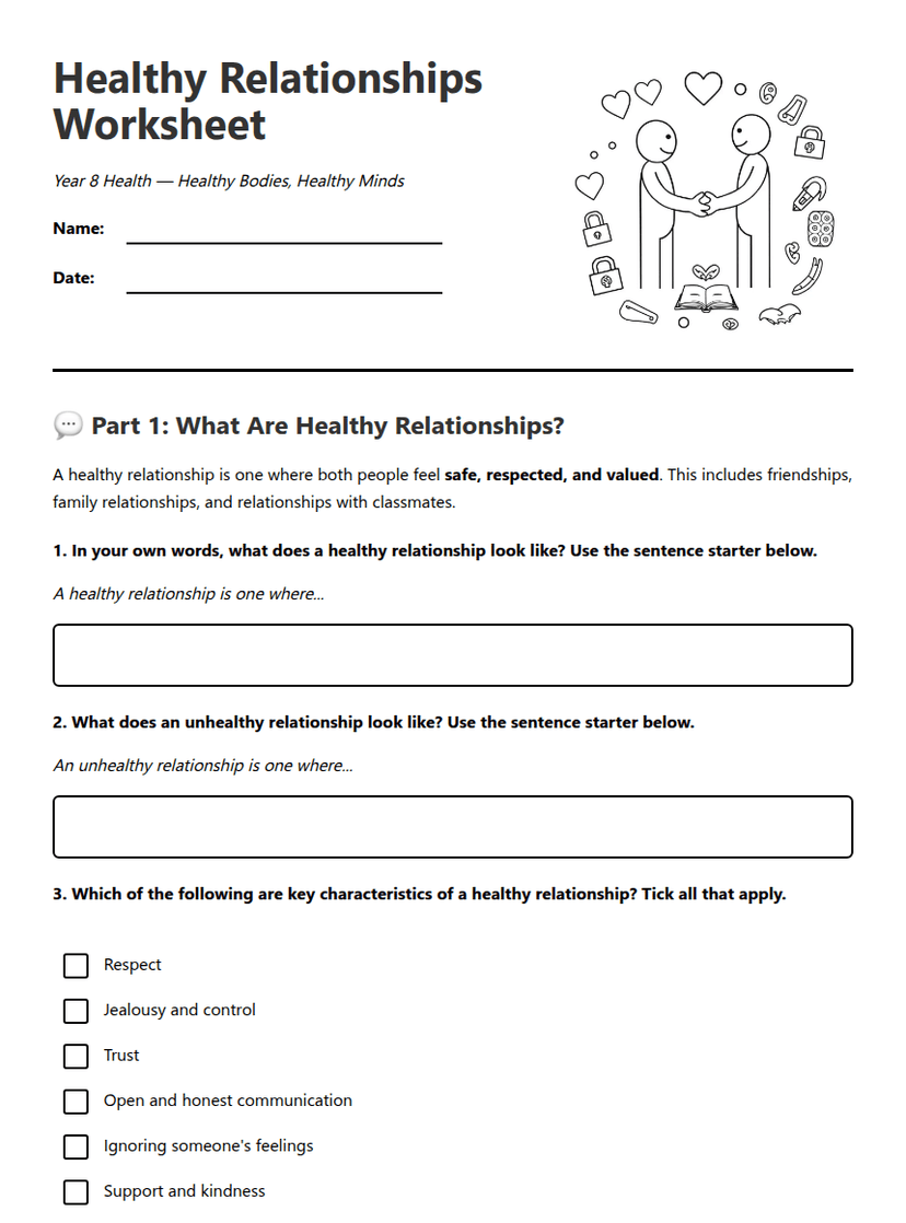 Healthy Relationships Worksheet