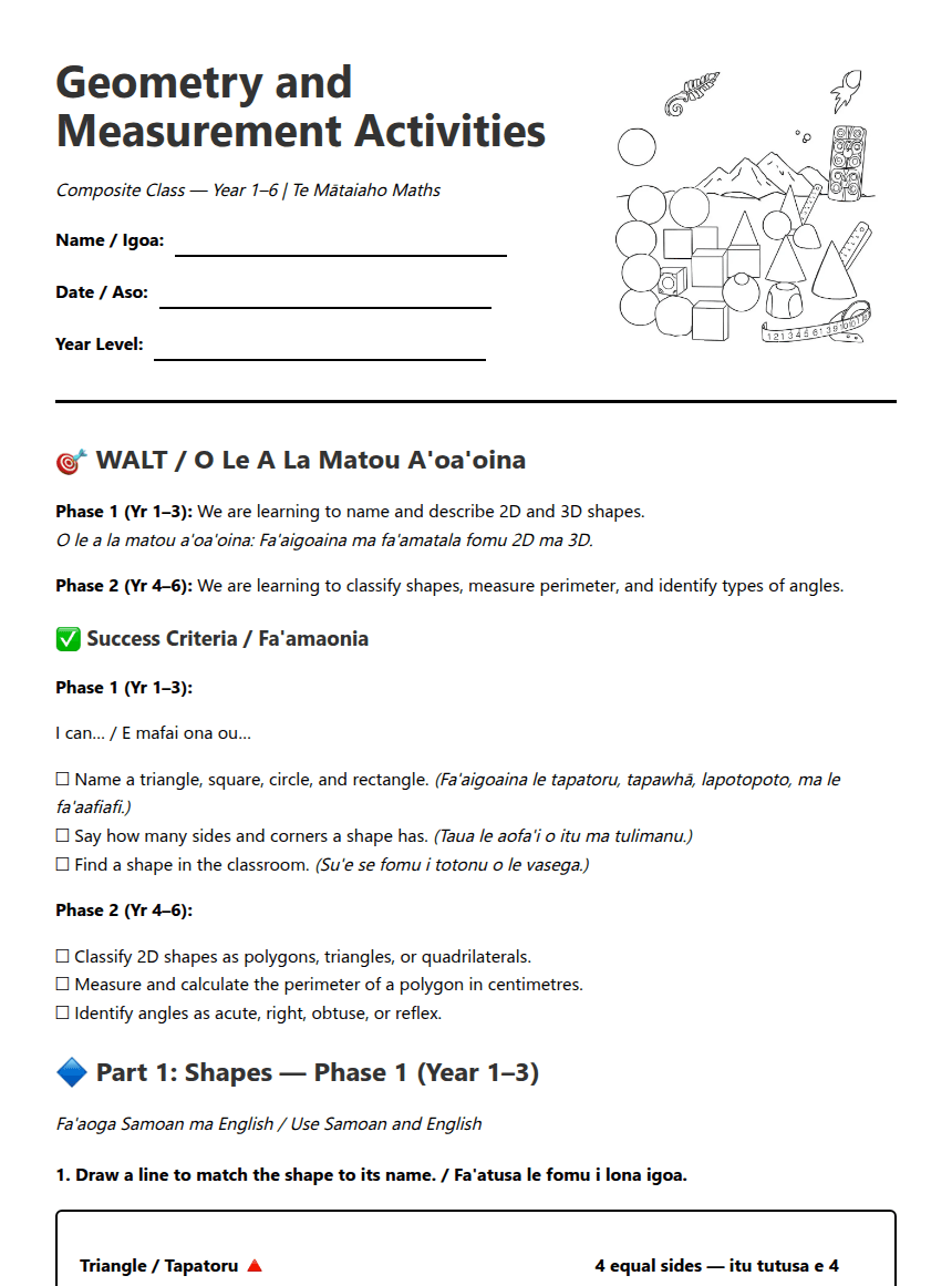 Geometry and Measurement Activities worksheet preview