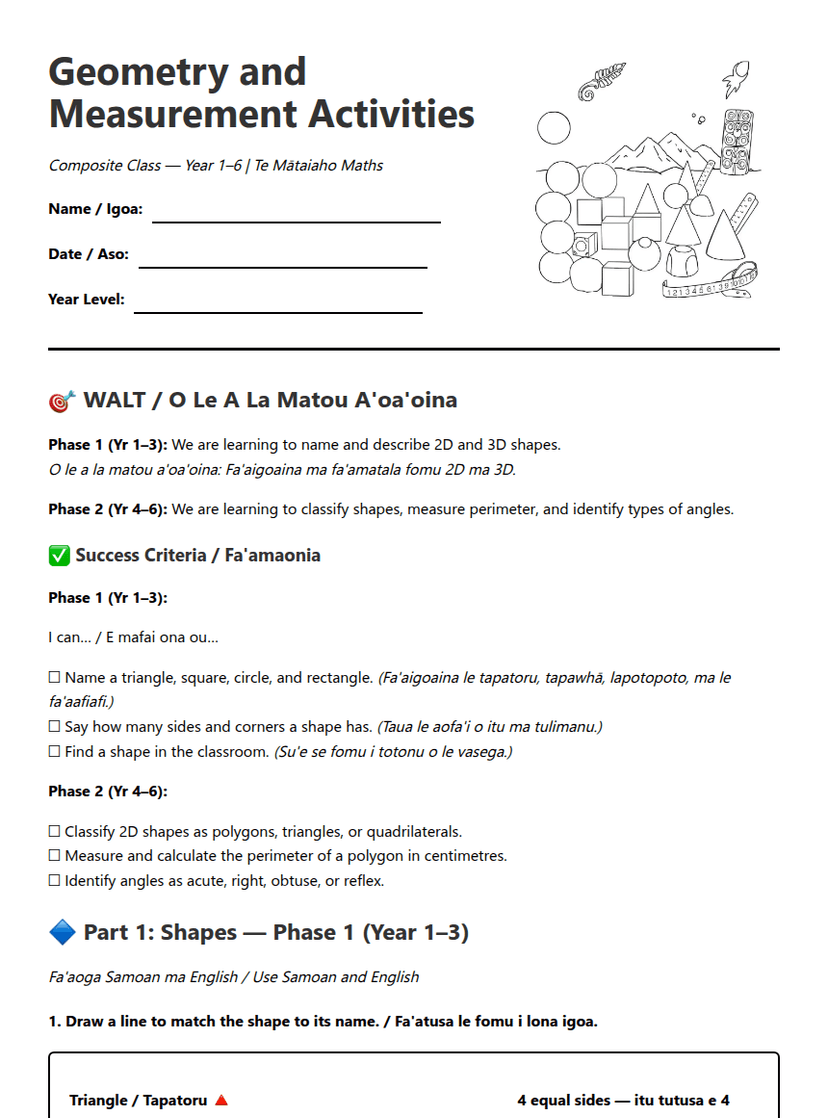 Geometry and Measurement Activities