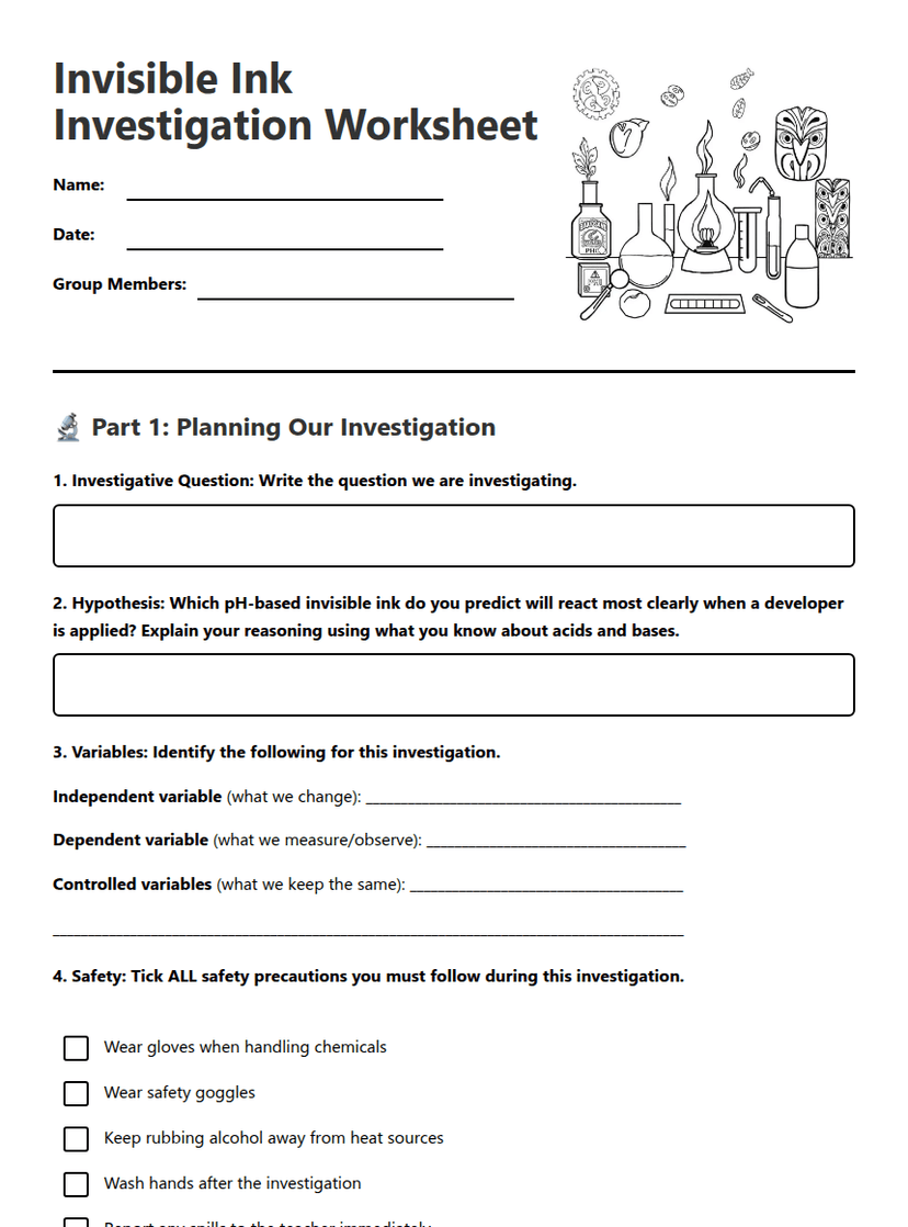 Invisible Ink Investigation Worksheet