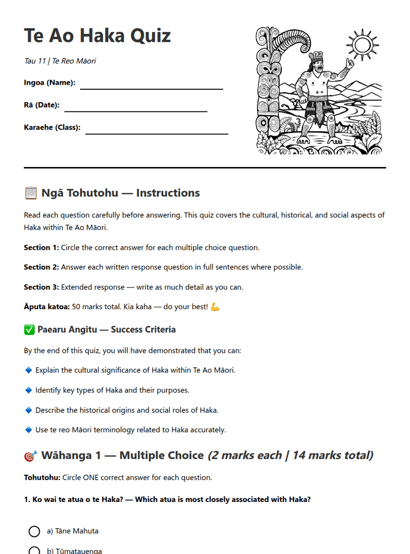 Te Ao Haka Quiz