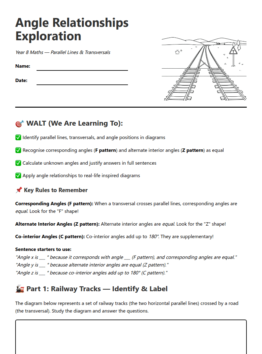 Angle Relationships Exploration worksheet preview