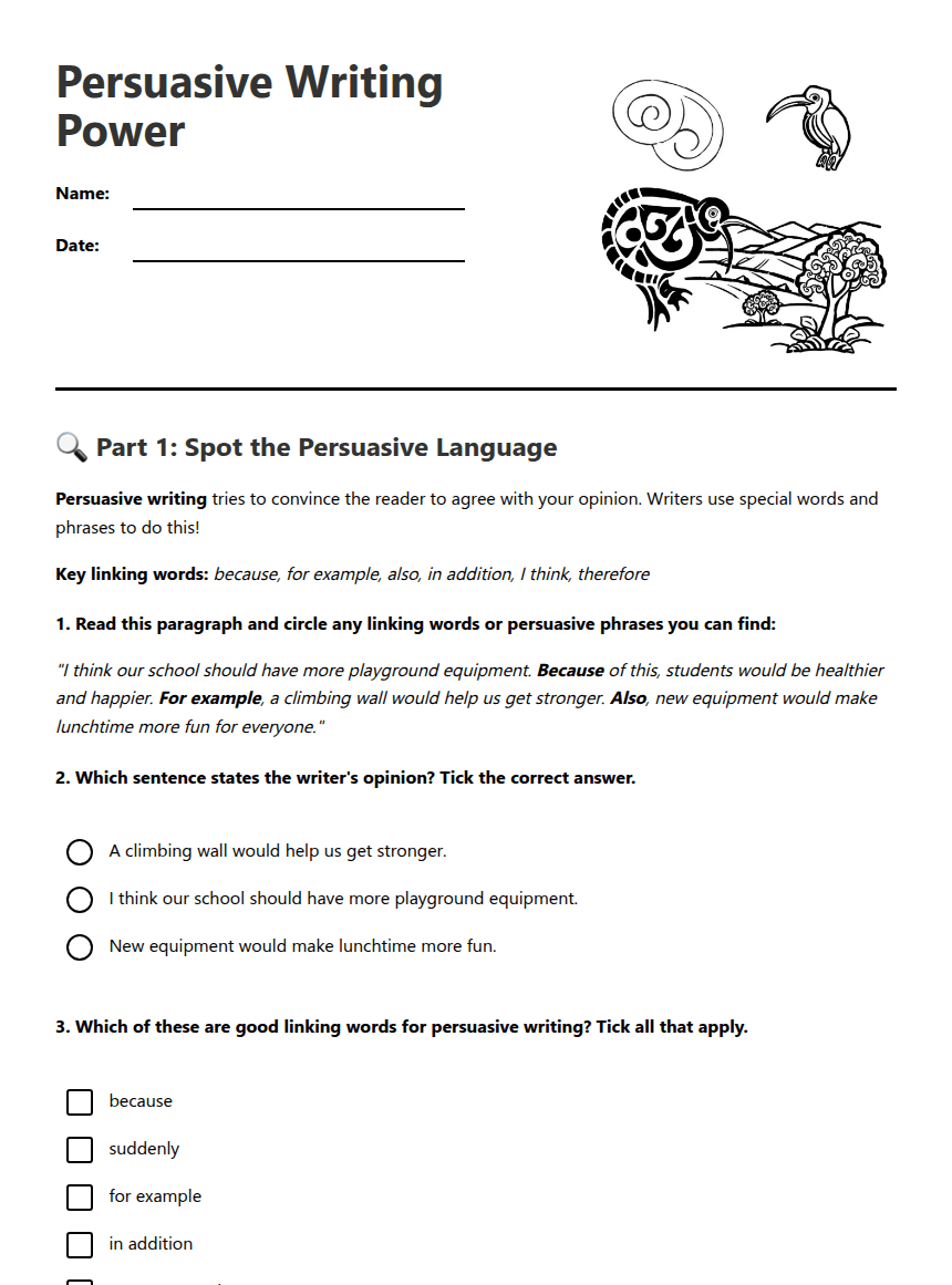Persuasive Writing Power worksheet preview