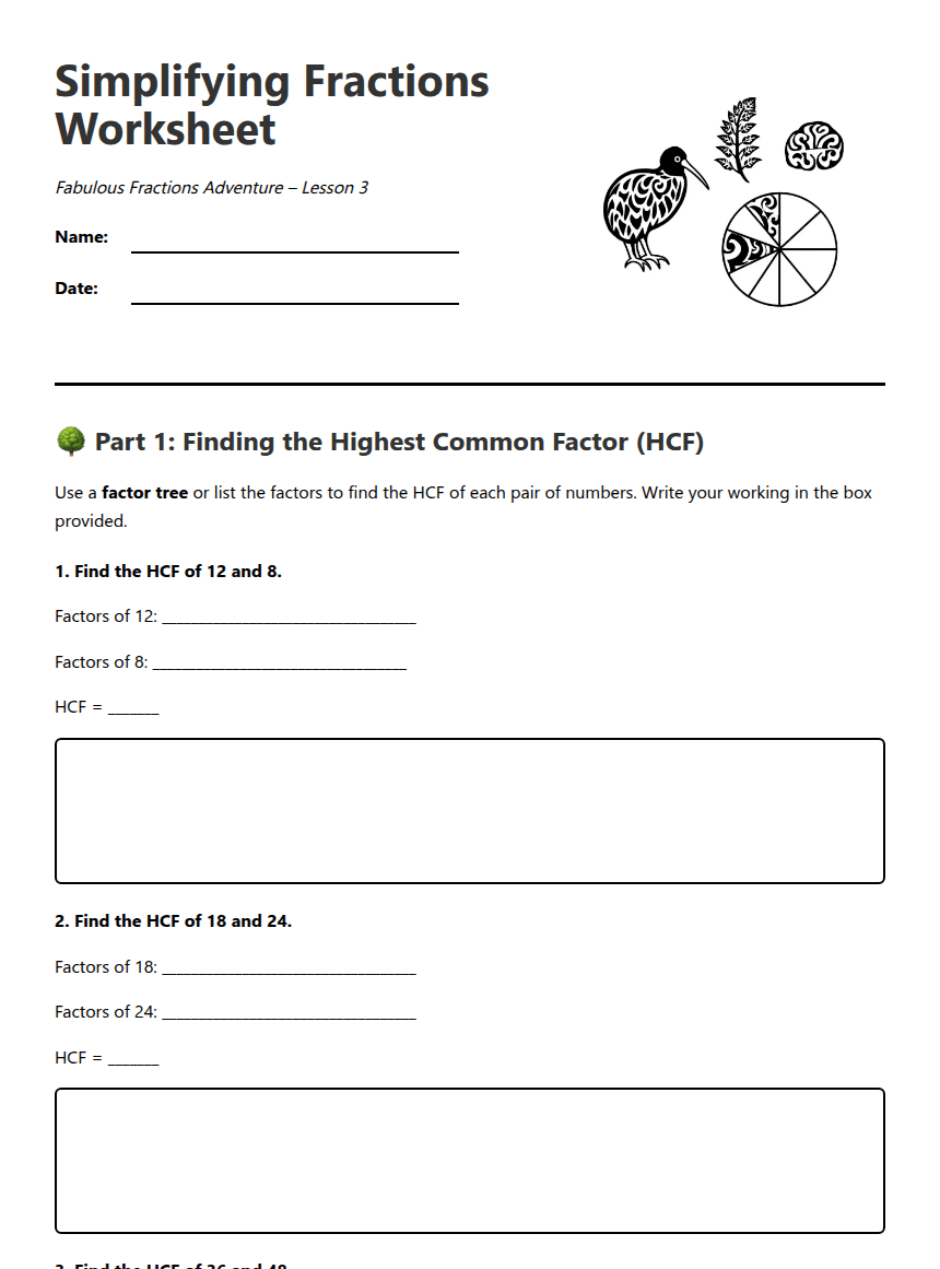 Simplifying Fractions Worksheet worksheet preview