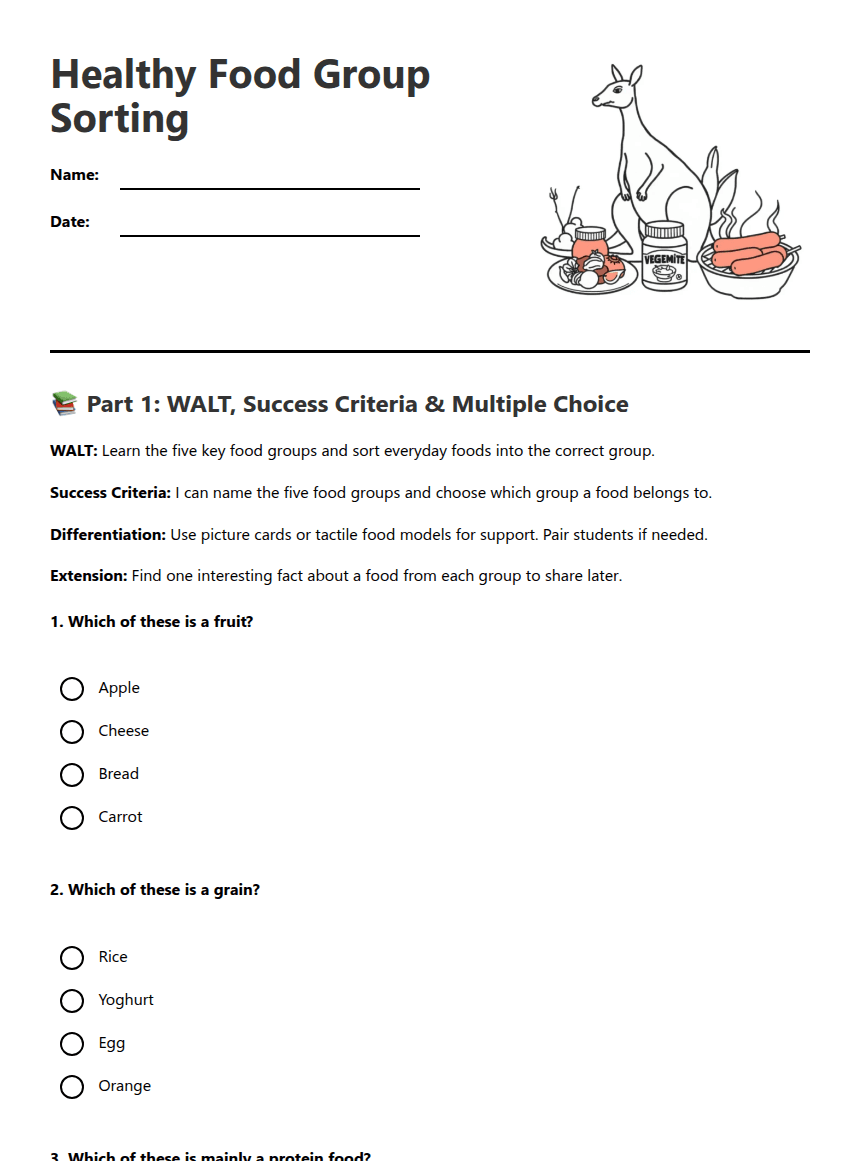 Healthy Food Group Sorting worksheet preview