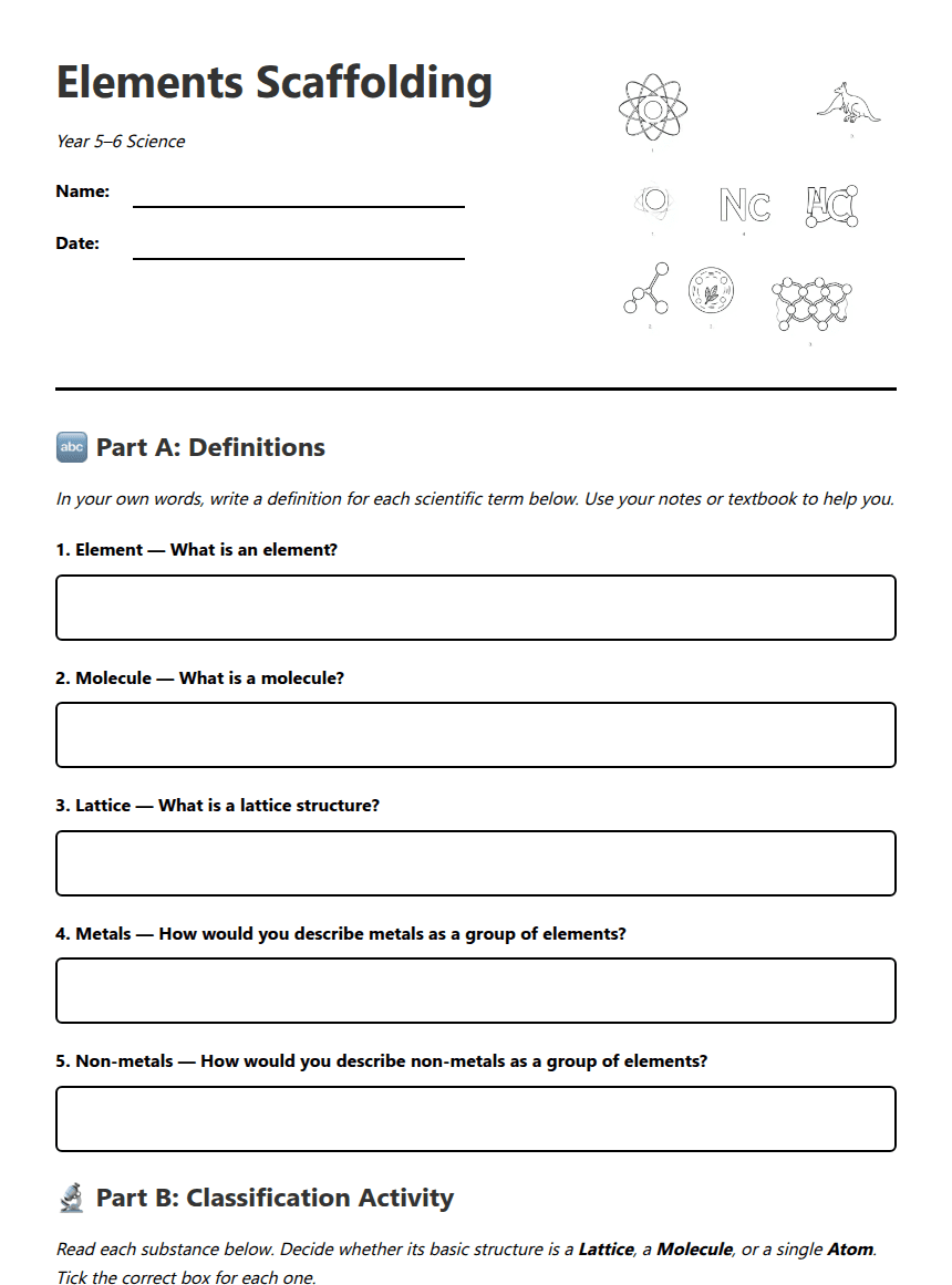 Elemental Science Exploration worksheet preview