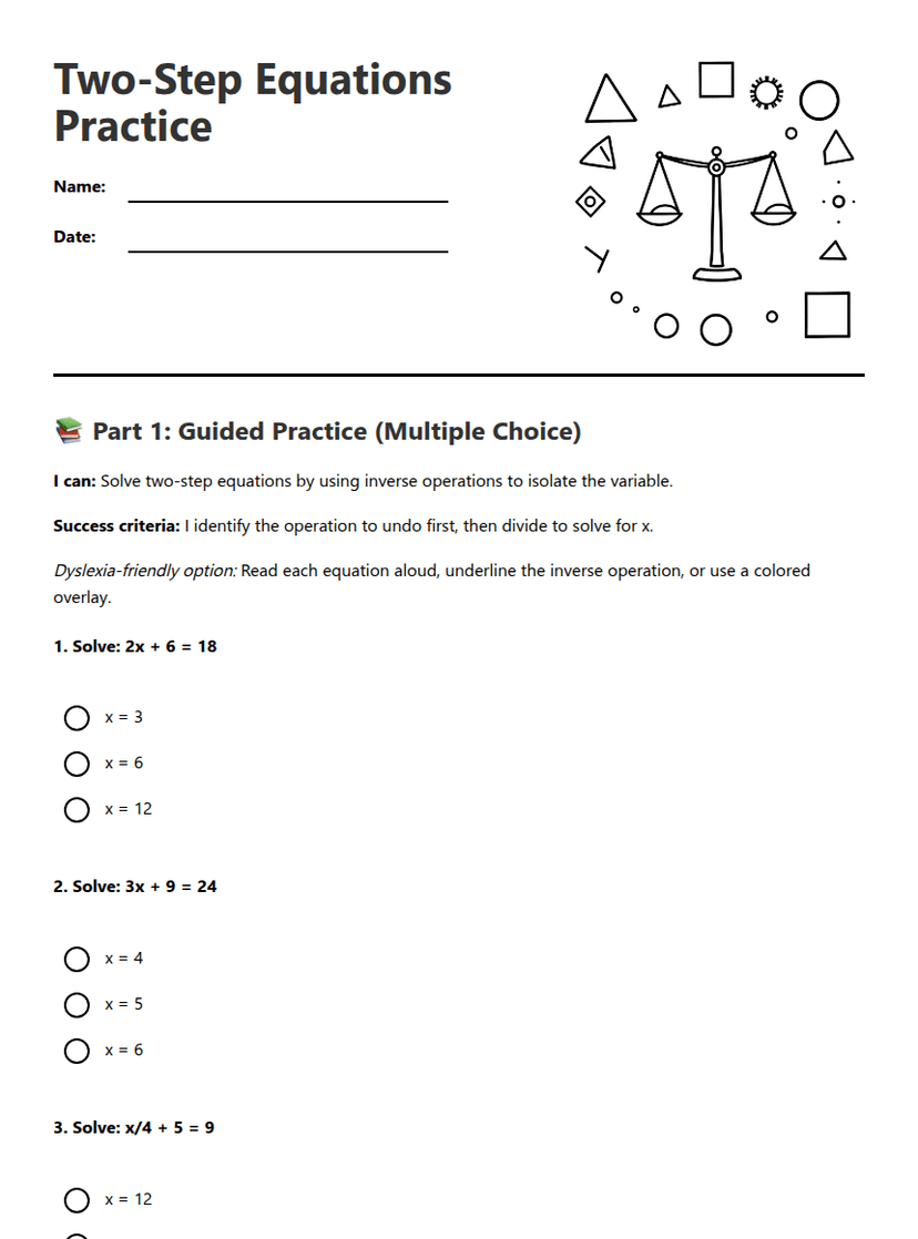 Two-Step Equations Practice