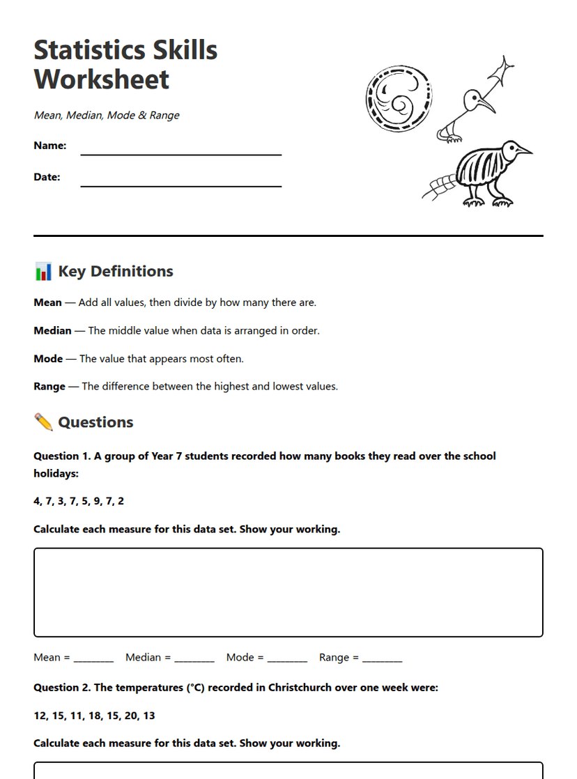Statistics Skills Worksheet
