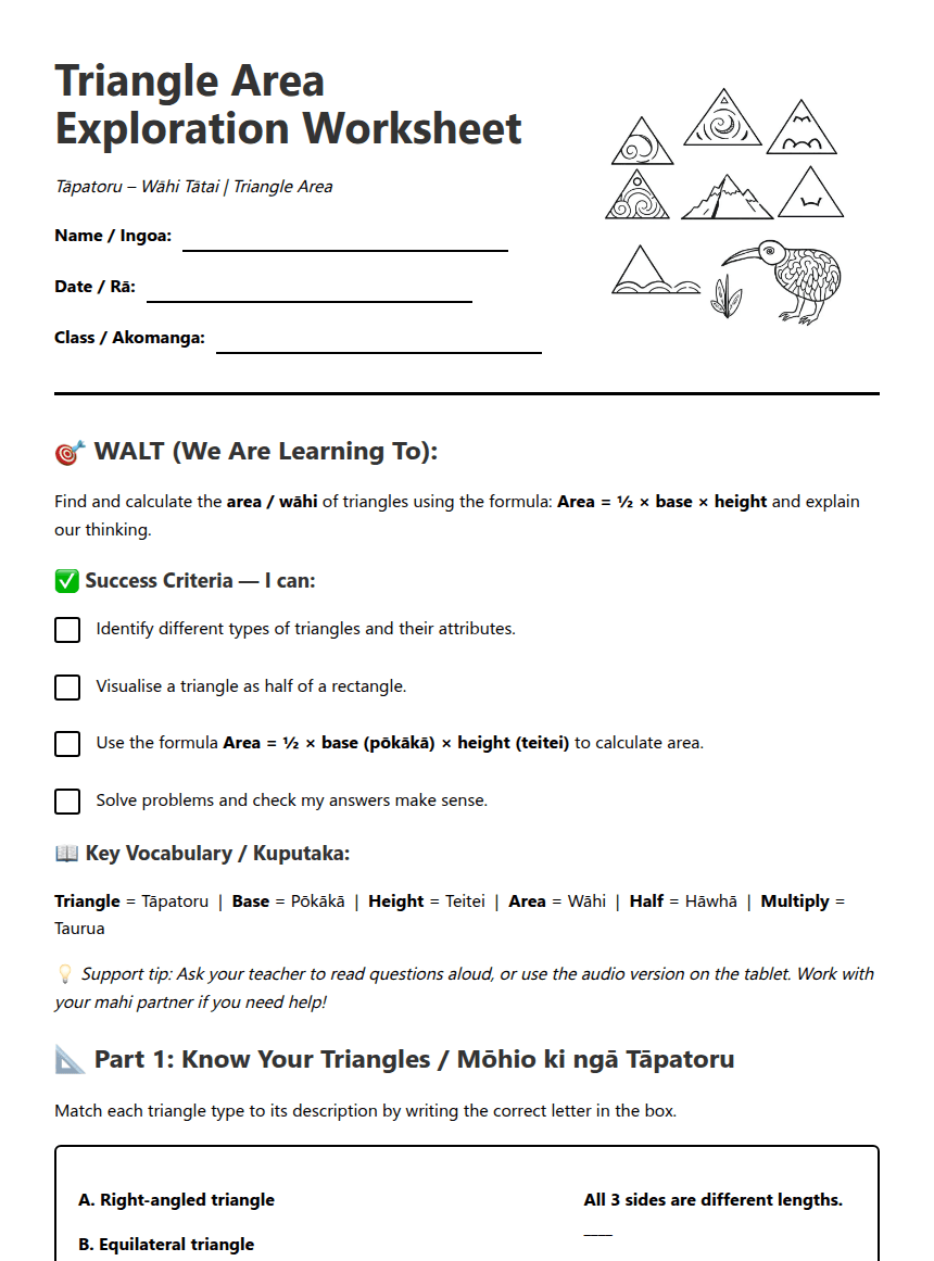 Triangle Area Exploration Worksheet worksheet preview