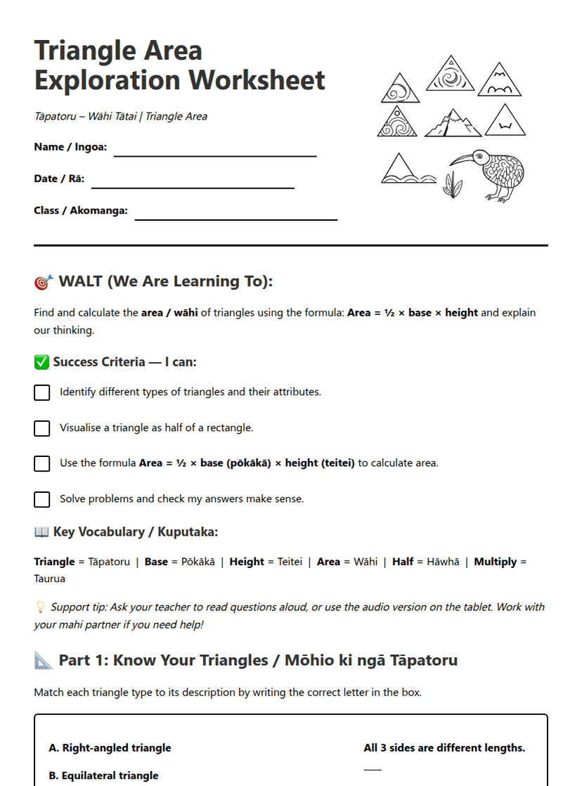 Triangle Area Exploration Worksheet