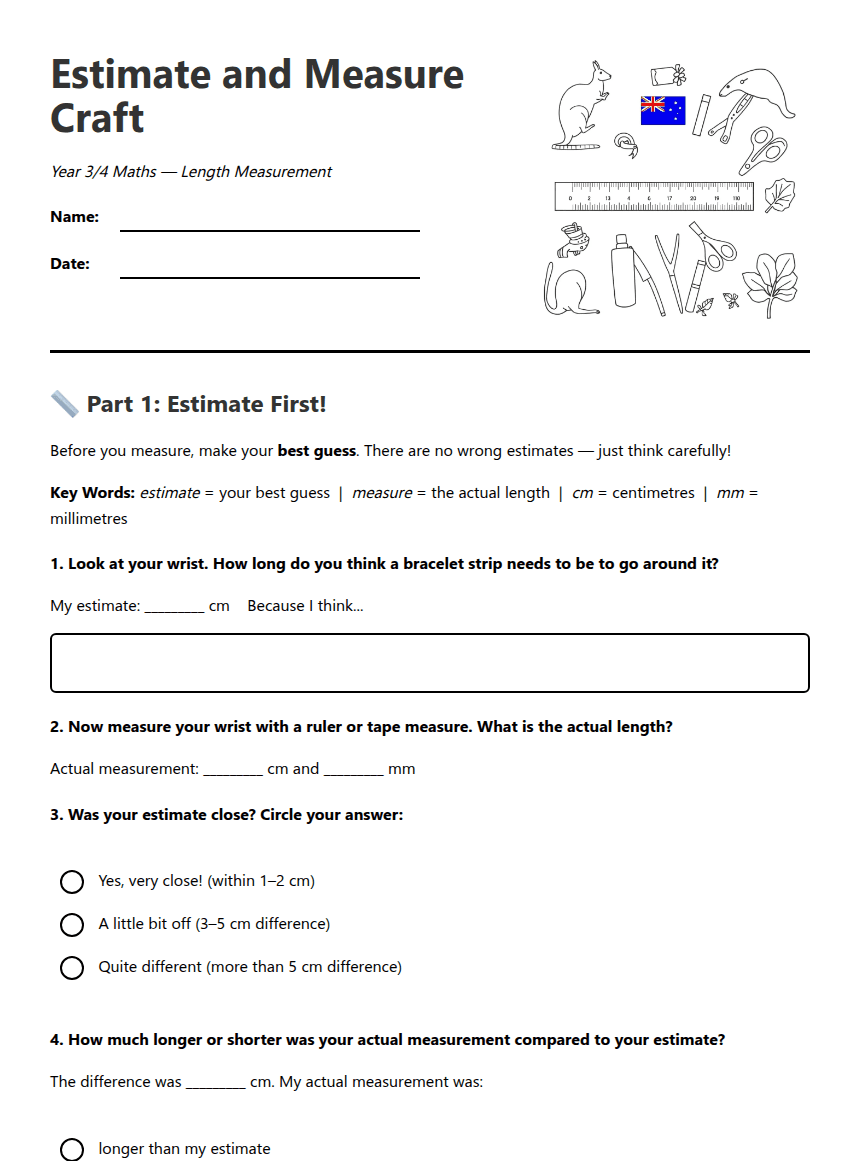 Estimate and Measure Craft worksheet preview