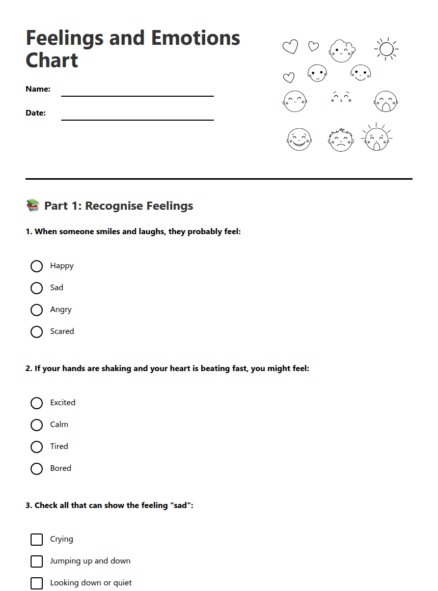 Feelings and Emotions Chart worksheet preview