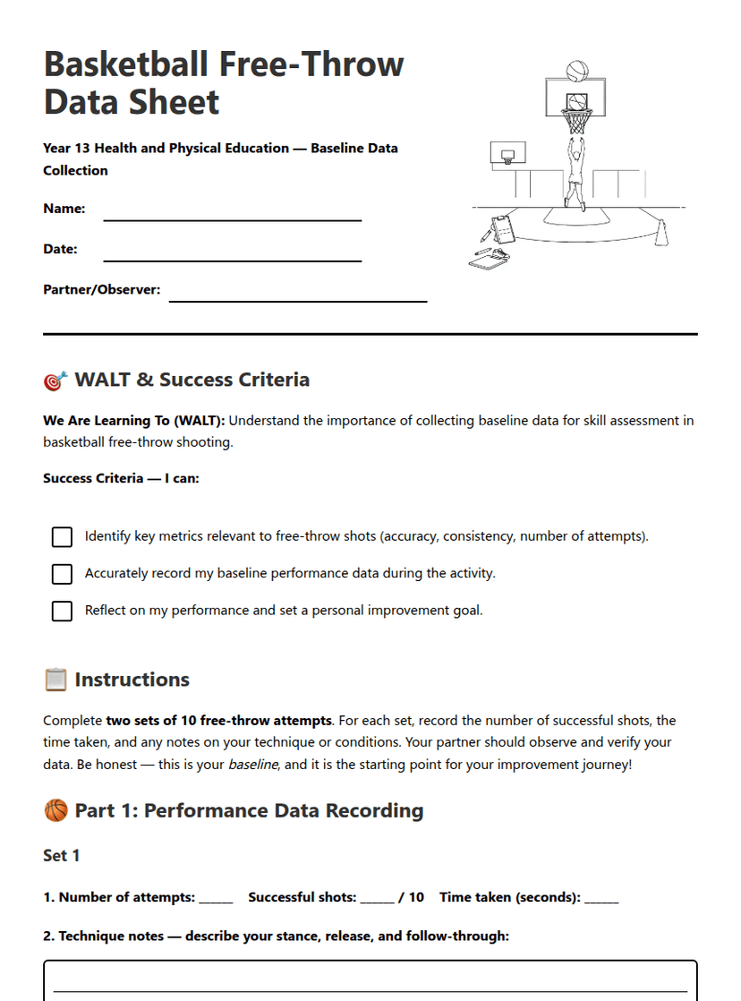 Basketball Free-Throw Data Sheet