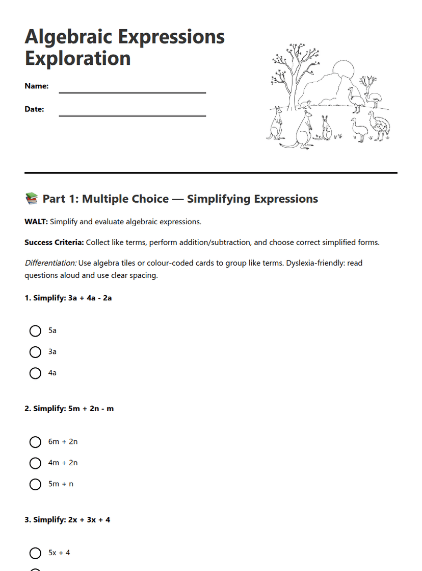 Algebraic Expressions Exploration