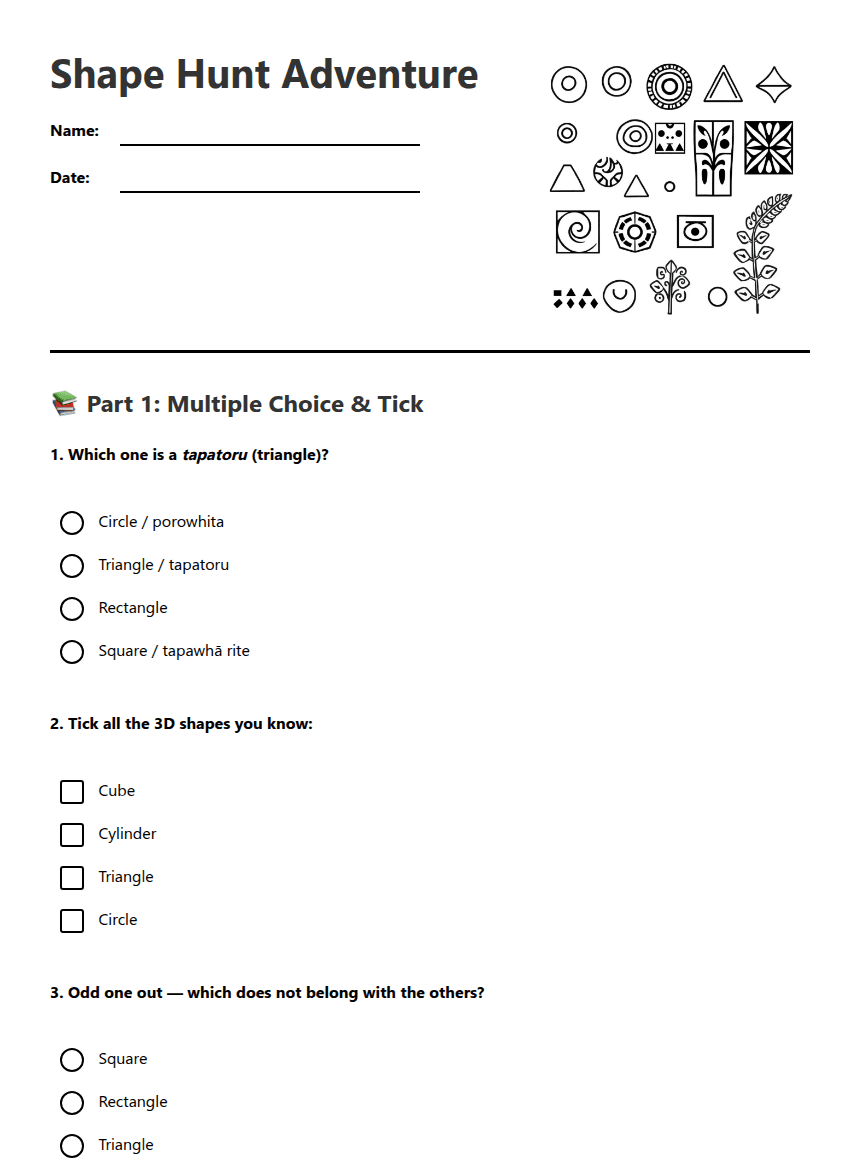 Shape Hunt Adventure worksheet preview