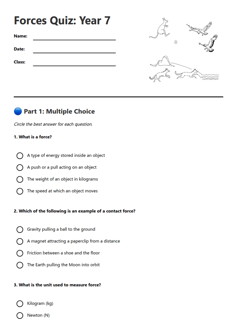 Forces Quiz: Year 7