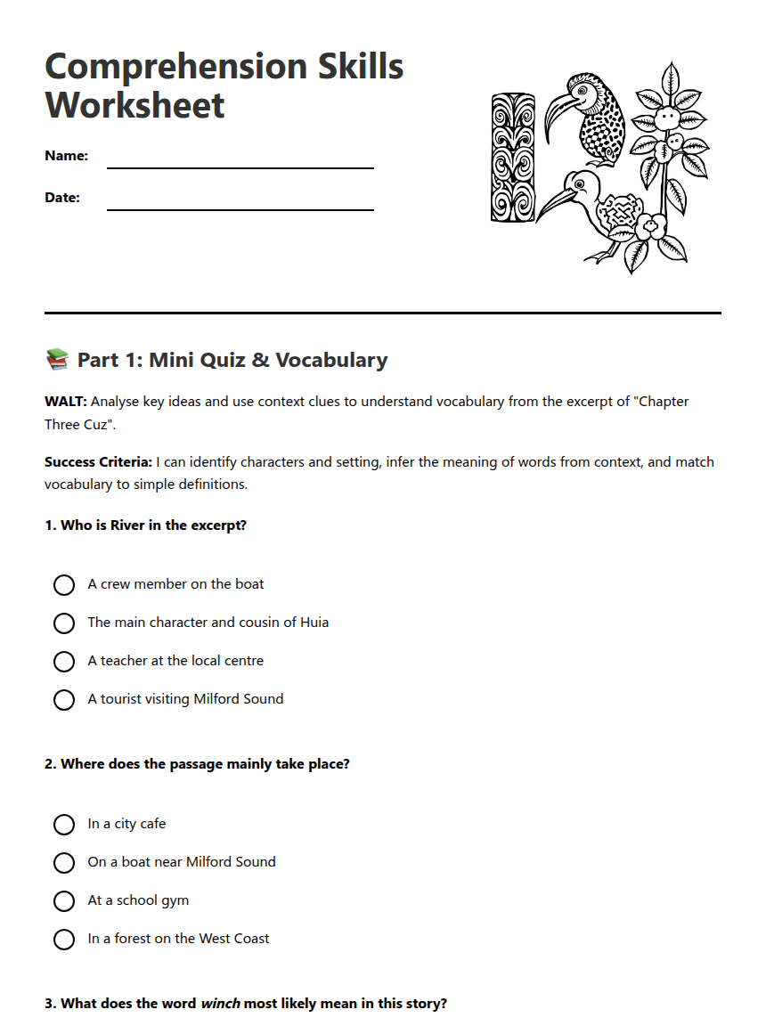 Comprehension Skills Worksheet worksheet preview