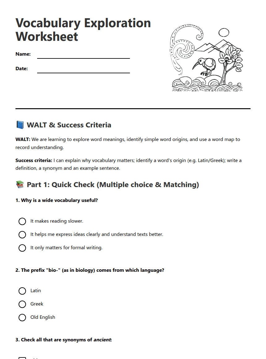 Vocabulary Exploration Worksheet worksheet preview