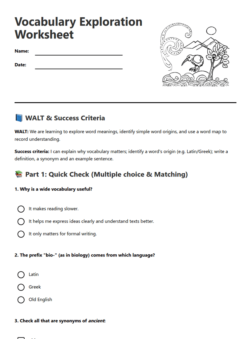 Vocabulary Exploration Worksheet