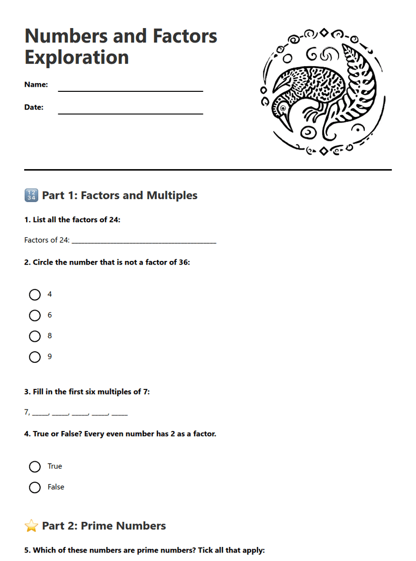 Numbers and Factors Exploration