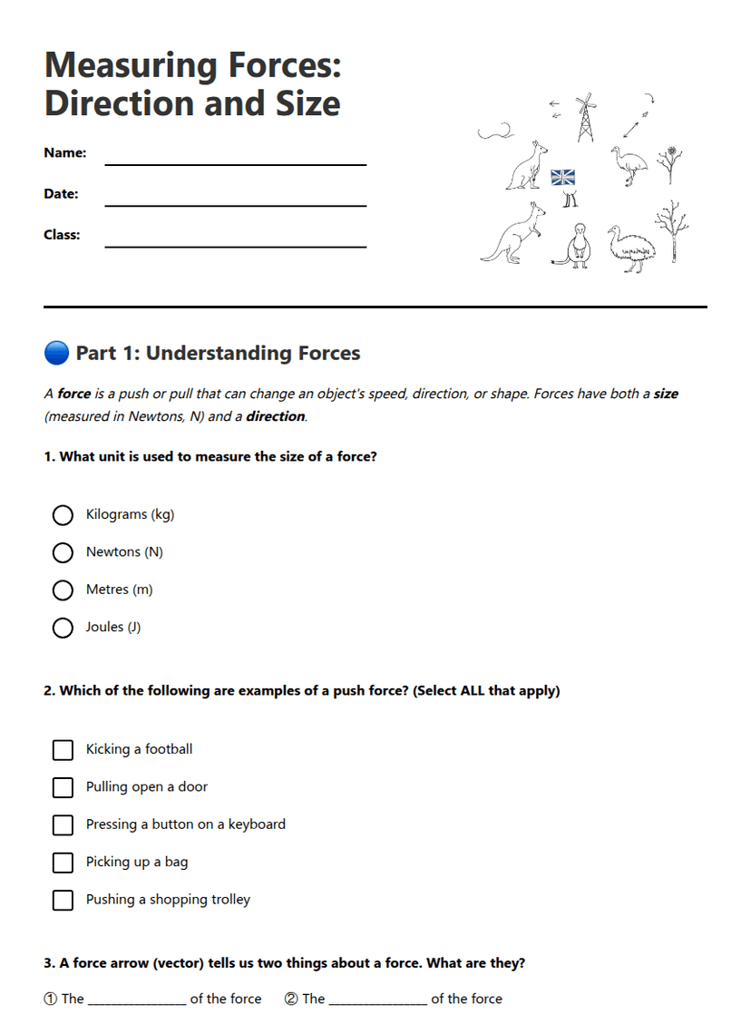 Measuring Forces Worksheet