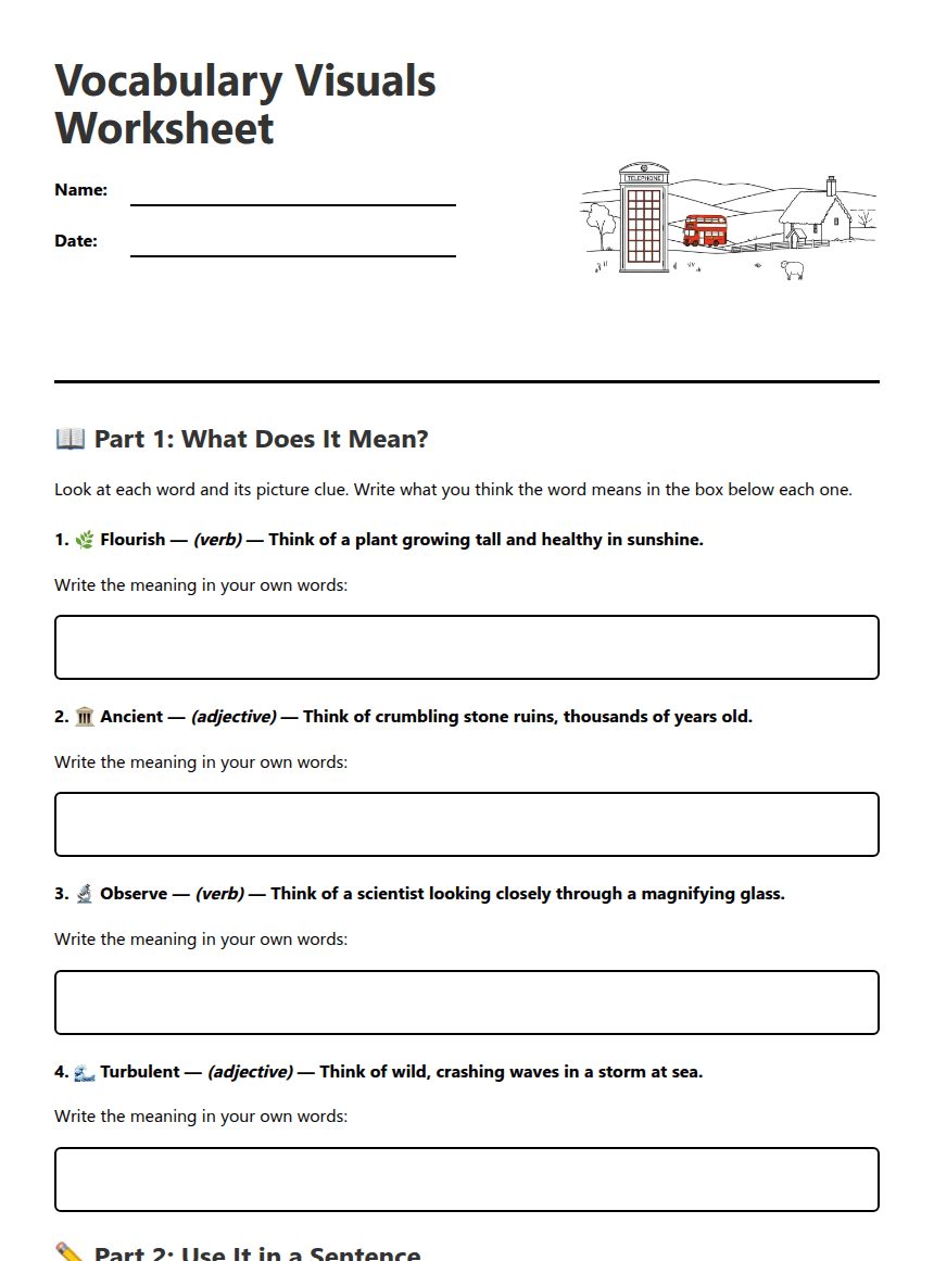 Vocabulary Visuals Worksheet worksheet preview