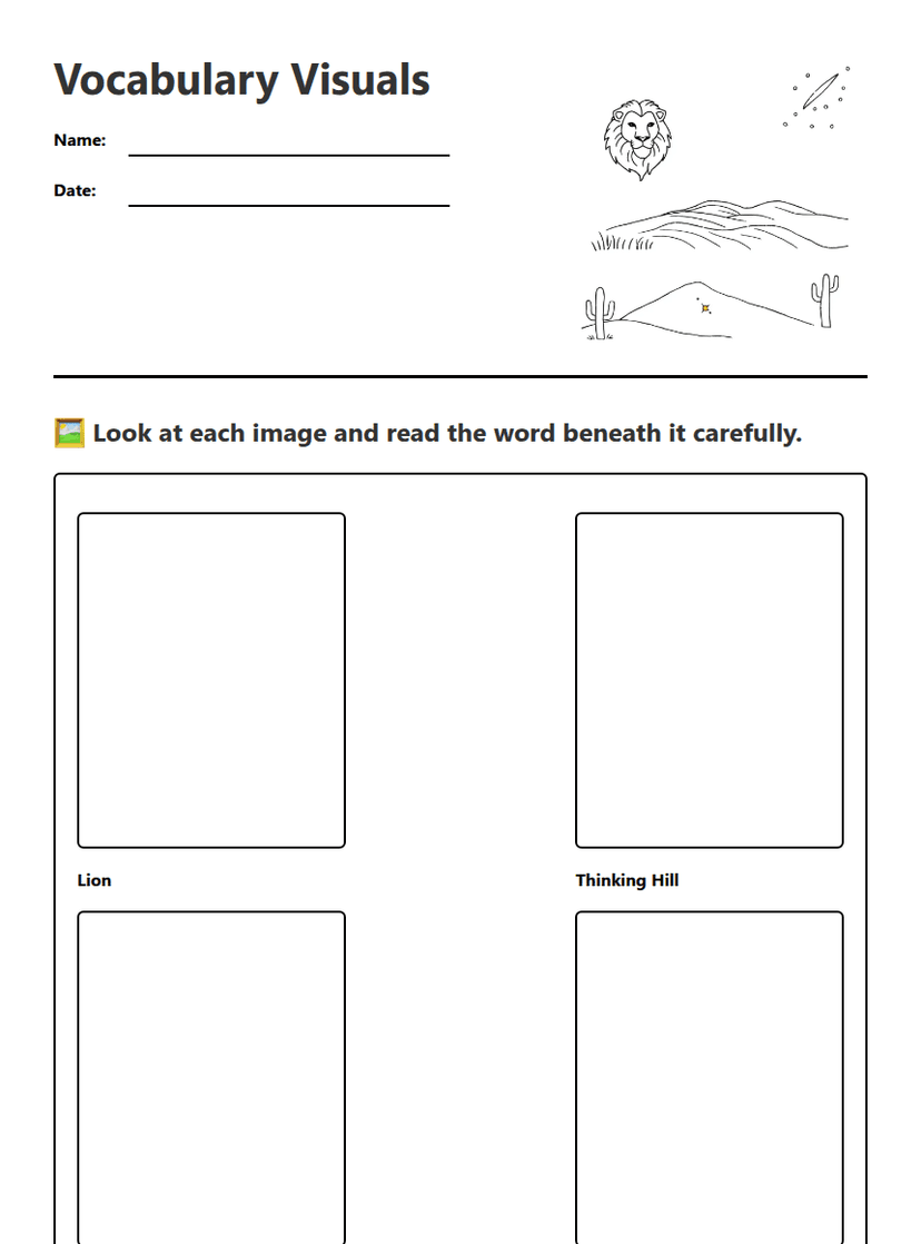 Vocabulary Visuals Worksheet