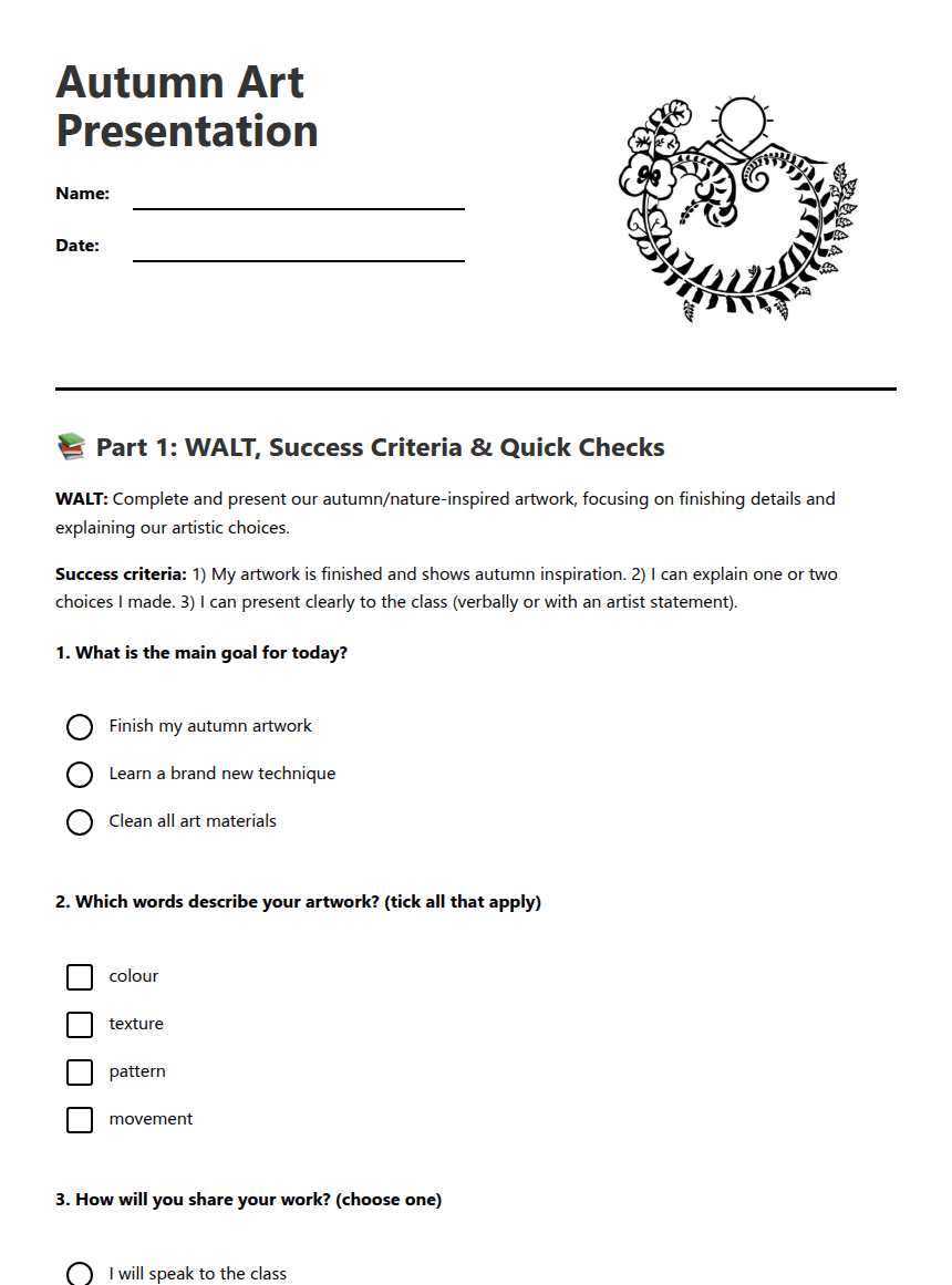 Autumn Art Presentation worksheet preview