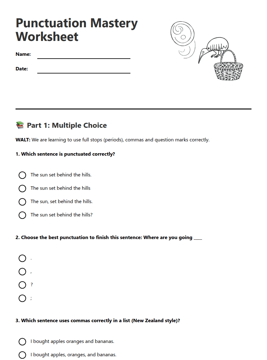 Punctuation Mastery Worksheet worksheet preview