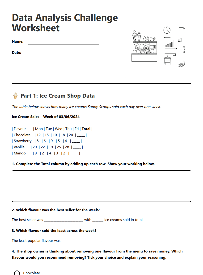 Data Analysis Challenge Worksheet worksheet preview