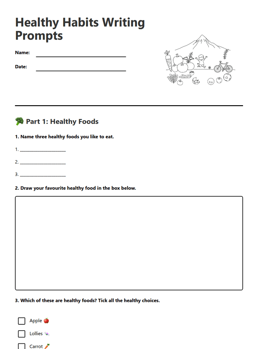 Healthy Habits Writing Prompts