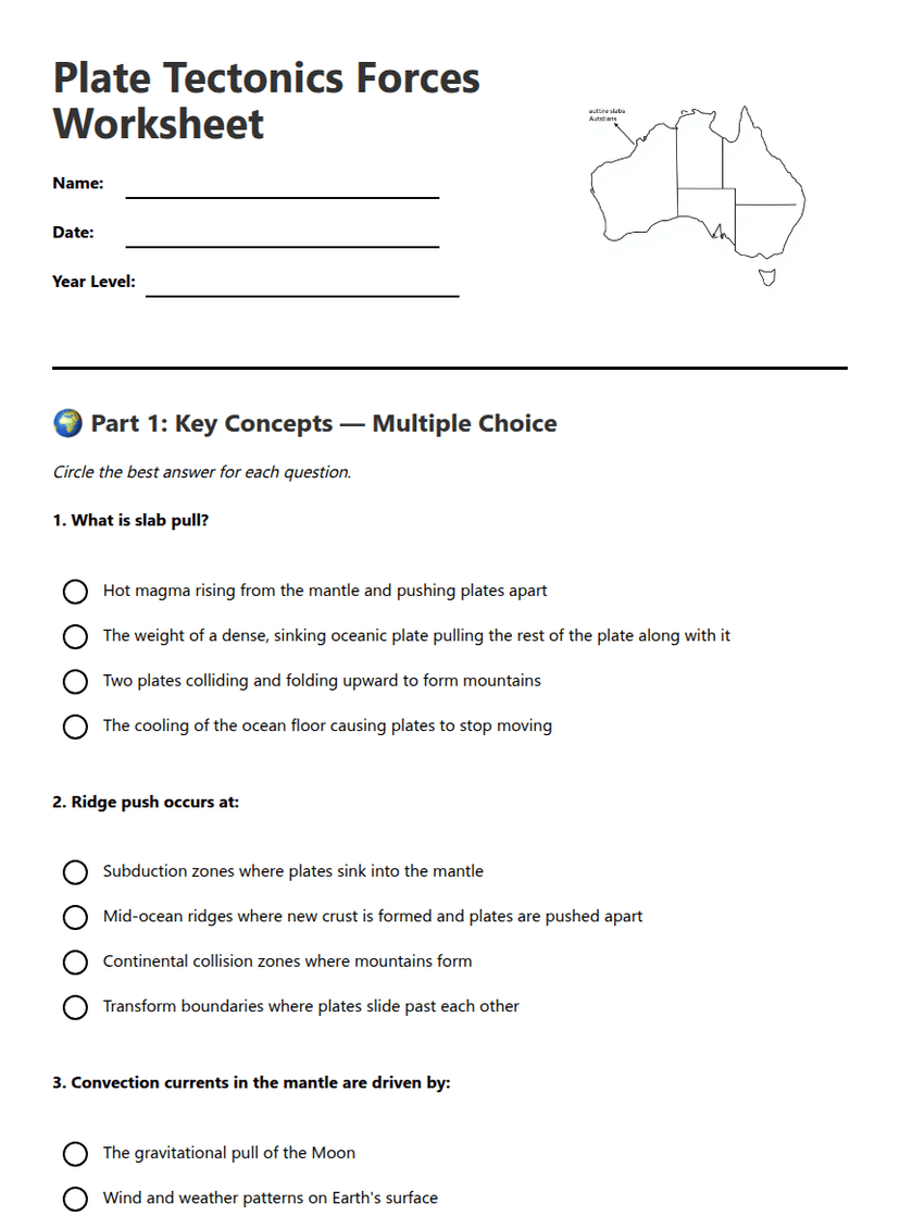 Plate Tectonics Forces Worksheet