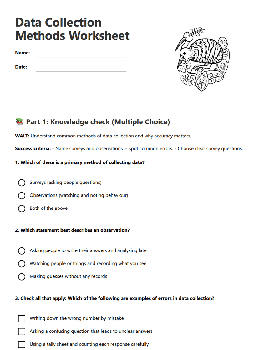 Data Collection Methods Worksheet