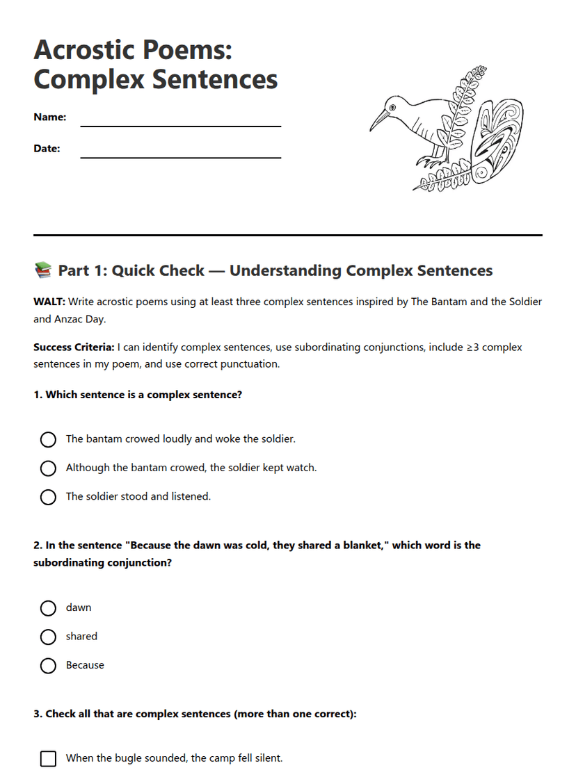 Acrostic Poems: Complex Sentences