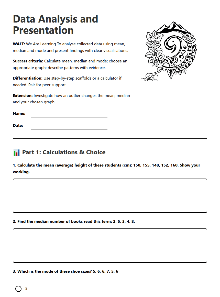 Data Analysis and Presentation worksheet preview