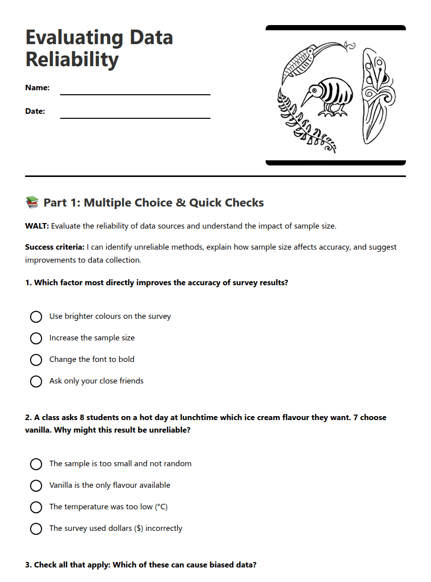 Evaluating Data Reliability worksheet preview