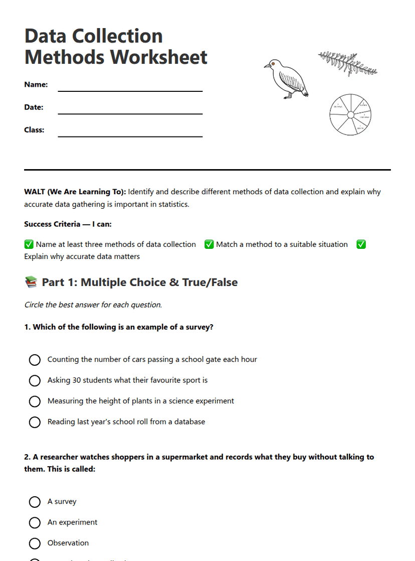 Data Collection Methods Worksheet