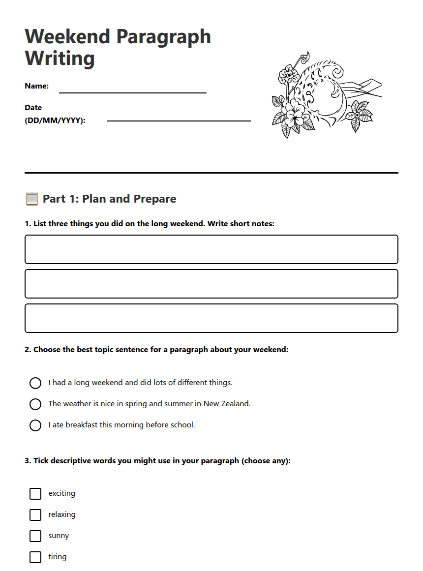Weekend Paragraph Writing worksheet preview