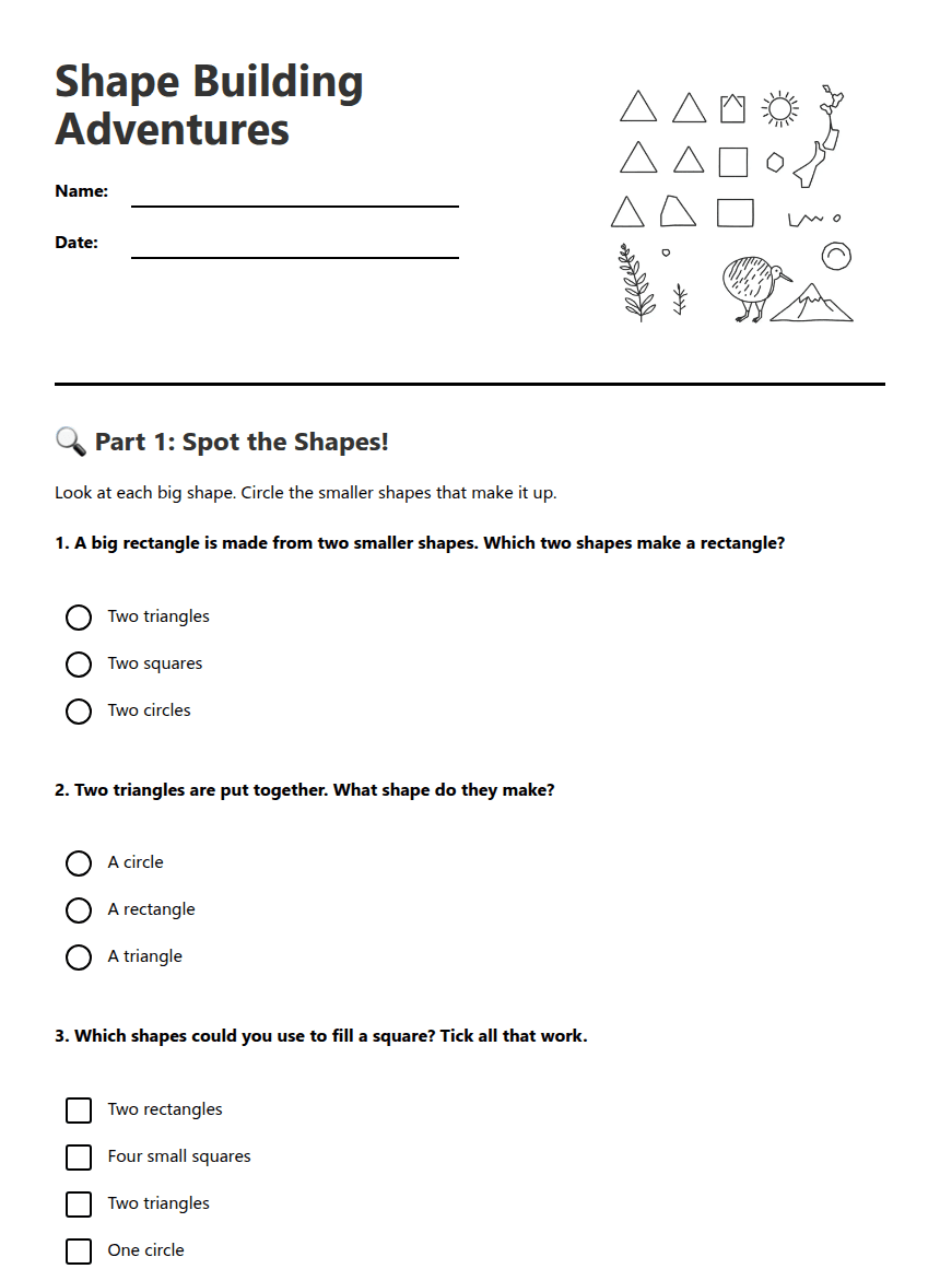 Shape Building Adventures worksheet preview