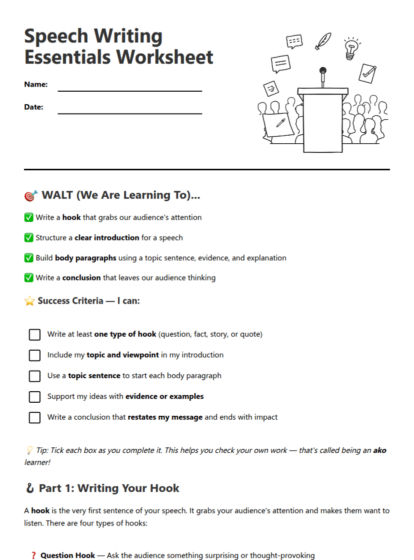 Speech Writing Essentials Worksheet