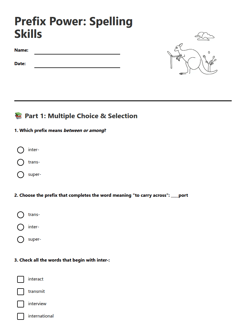 Prefix Power: Spelling Skills worksheet preview