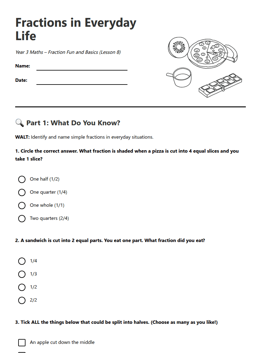 Fractions in Everyday Life worksheet preview