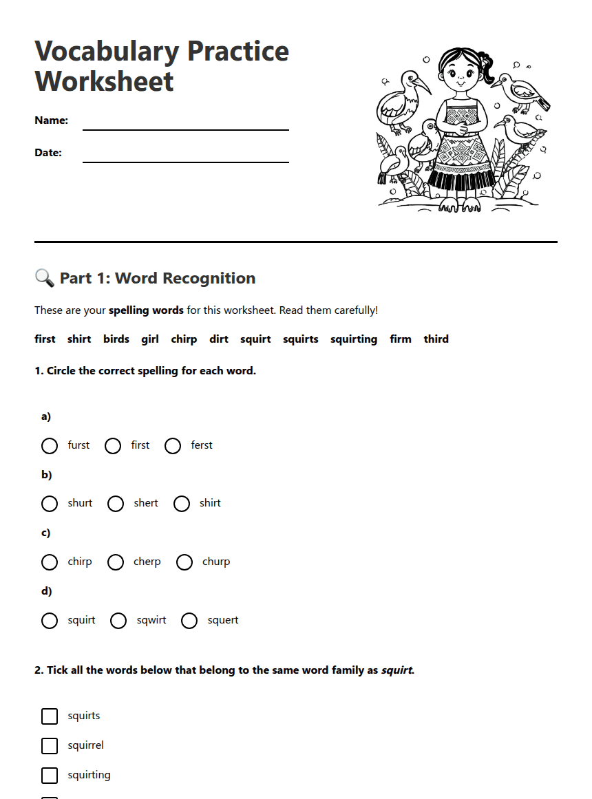 Vocabulary Practice Worksheet worksheet preview