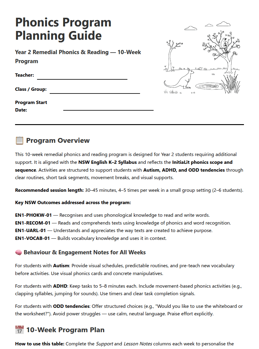 Phonics Program Planning Guide worksheet preview