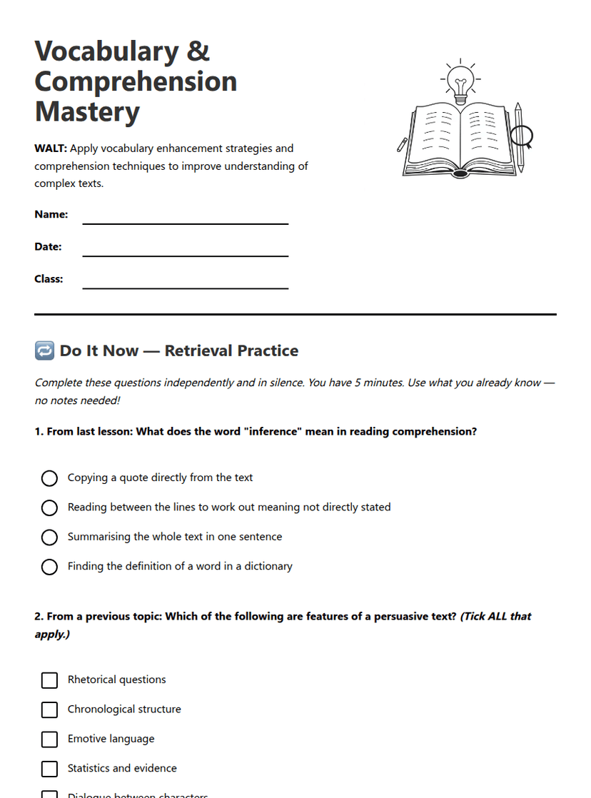Vocabulary & Comprehension Mastery