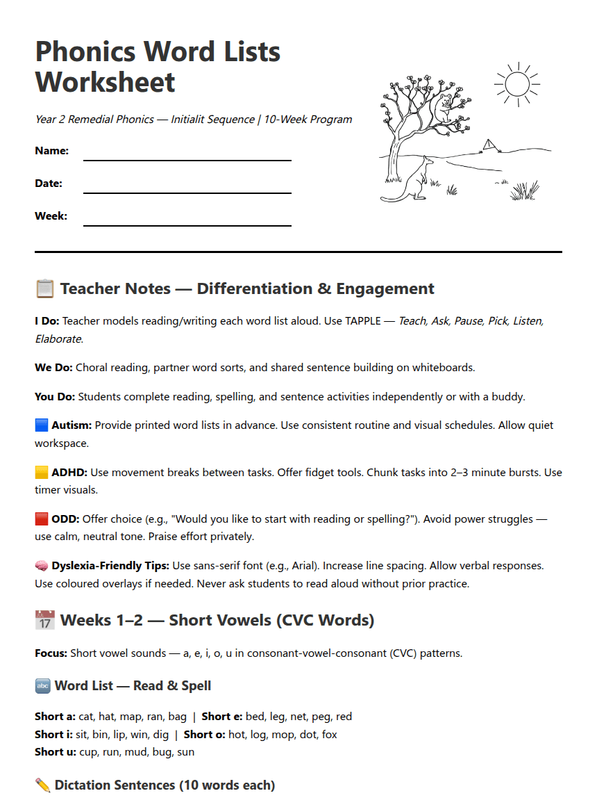 Phonics Word Lists Worksheet worksheet preview