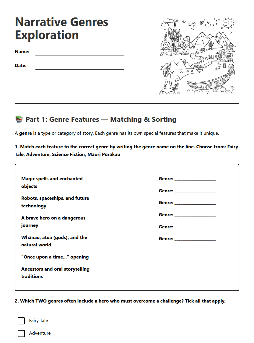 Narrative Genres Exploration worksheet preview