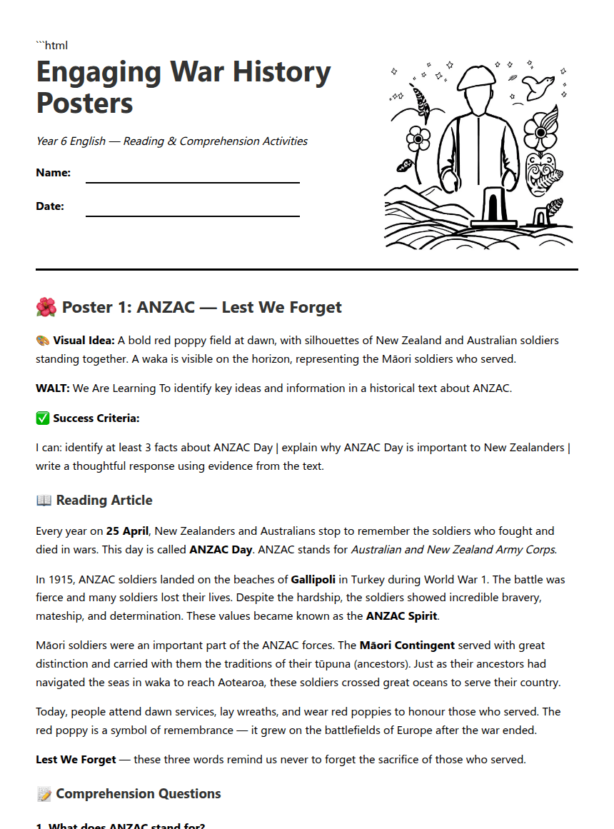 "Engaging War History Posters" worksheet preview